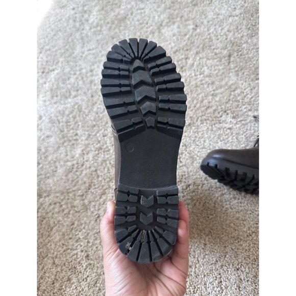 Just Fab Women's Size 7 Brown Ankle Combat Boots Fur Hiker Lace Up Baddie - Picture 6 of 8